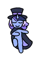 a pixel art drawing of a unicorn wearing a top hat and cloak
