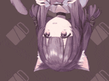 a girl with purple hair and cat ears is laying down
