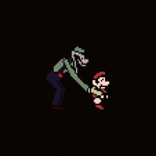 a pixel art illustration of a zombie holding a dead person 's head .
