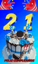 a birthday cake that has the number 21 on it