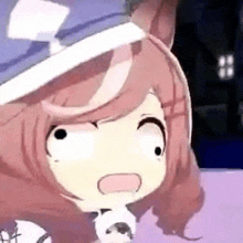 a close up of a cartoon girl making a funny face with her mouth open .
