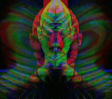 a painting of a person 's face with a rainbow of colors