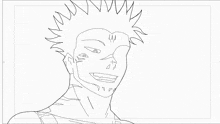 a black and white drawing of a man with a mohawk .
