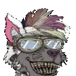 a cartoon of a cat wearing sunglasses and a feathered headband .