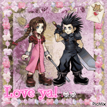 a couple of anime characters standing next to each other with the words love ya on the bottom