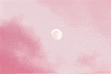 a full moon is visible in a pink sky with clouds .