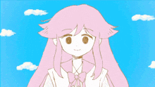 a drawing of a girl with long pink hair