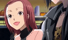 a couple of anime characters are standing next to each other and smiling .
