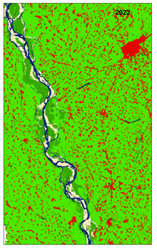a green and red map shows a river and the year 2022