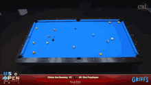 a pool table with a scoreboard that says griffs on it