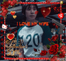 a valentine 's day card with a woman holding a gun and the words i love my wife