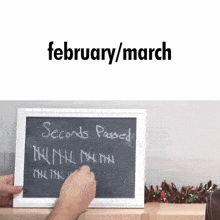a person is writing on a chalkboard that says seconds passed