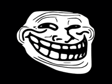a troll face with a red tongue sticking out of its mouth
