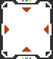 a blue and white pixel art frame with red triangles