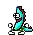 a pixel art illustration of a cartoon character with arms and legs .