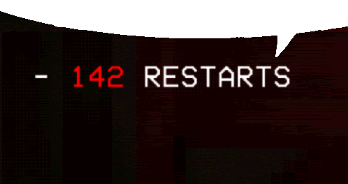 a speech bubble that says 142 restarts on a black background