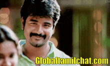 a man with a mustache is smiling with the website globaltamilchat.com visible