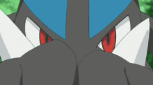 a cartoon character with a blue head and a white beak is holding something in his hands .