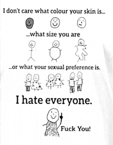 a poster that says i don 't care what colour your skin is what size you are or what your sexual preference is
