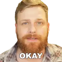 a man with a beard is wearing a plaid shirt and says okay
