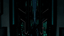 a computer generated image of a futuristic city with a few buildings and a few lights
