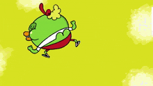 a cartoon drawing of a green duck and a yellow duck