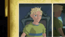 a cartoon of a boy in a green shirt