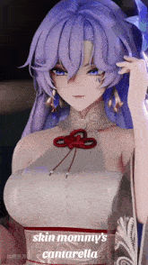 a picture of a girl with purple hair and the words skin mommy 's cantarella on the bottom