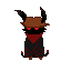 a pixel art of a devil with horns and red eyes .