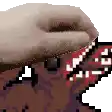 a close up of a pixel art of a person 's face with a smiley face .