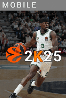 a basketball player with the number 3 on his jersey is dribbling the ball