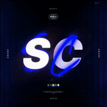a blue and white sc logo is displayed on a dark background