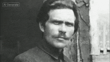 a black and white photo of a man with a mustache and the words al generate on the bottom left