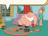 a cartoon of peter griffin sitting on a couch with a speech bubble above him