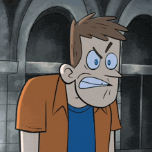 a cartoon of a man with a blue shirt making an angry face