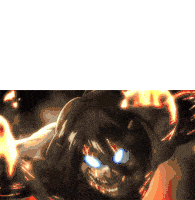a cartoon drawing of a monster with glowing blue eyes