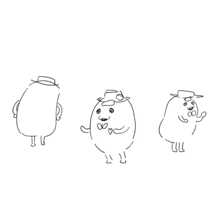a drawing of three potatoes with hats on