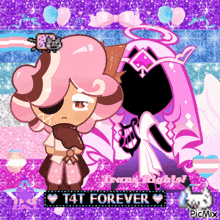 a picture of a cookie run character with the words t4t forever on it