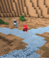 two minecraft characters are walking across a brick path