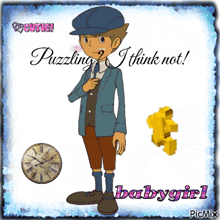 a picture of a cartoon character with the words puzzling i think not