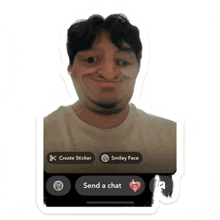 a sticker of a man with a smiley face and the words send a chat