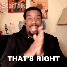 a man clapping with the words that 's right on the bottom