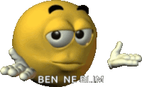 a cartoon smiley face is giving a thumbs up and says ben ne blim