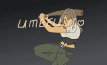 a cartoon drawing of a girl holding a bat with the word lime written on the bottom right