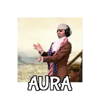 a painting of a man in a boat with the word aura underneath him
