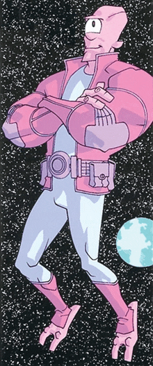 a cartoon character with arms crossed and a belt that says ' a ' on it