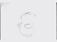 a black and white drawing of a polar bear standing on a white surface .