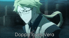 a picture of a man with the words doppo loves vera on the bottom
