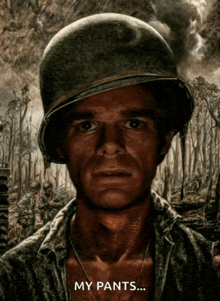 a painting of a soldier with the words my pants on the bottom