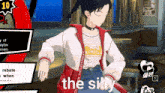 a girl in a red jacket says the silly on the screen